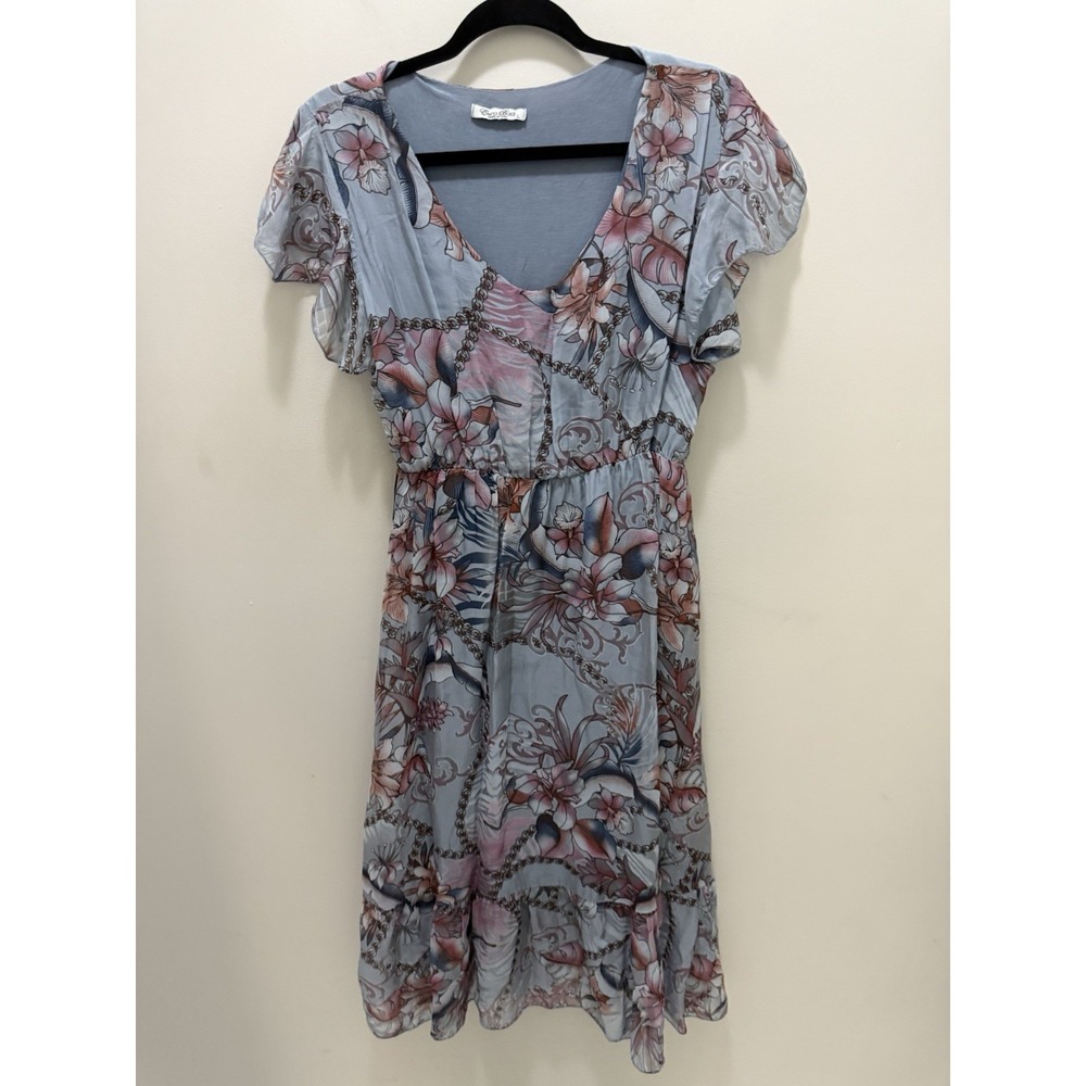 Elena Baldi Made in Italy Blue Floral Silk Blend Midi Dress – Size L